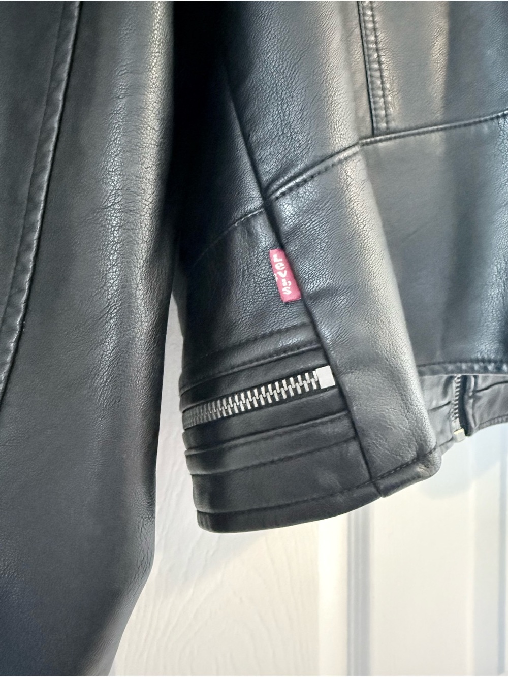 Levi’s Women's Black Faux Leather Latch Collar Racer Jacket • Size XL - Picture 7 of 8